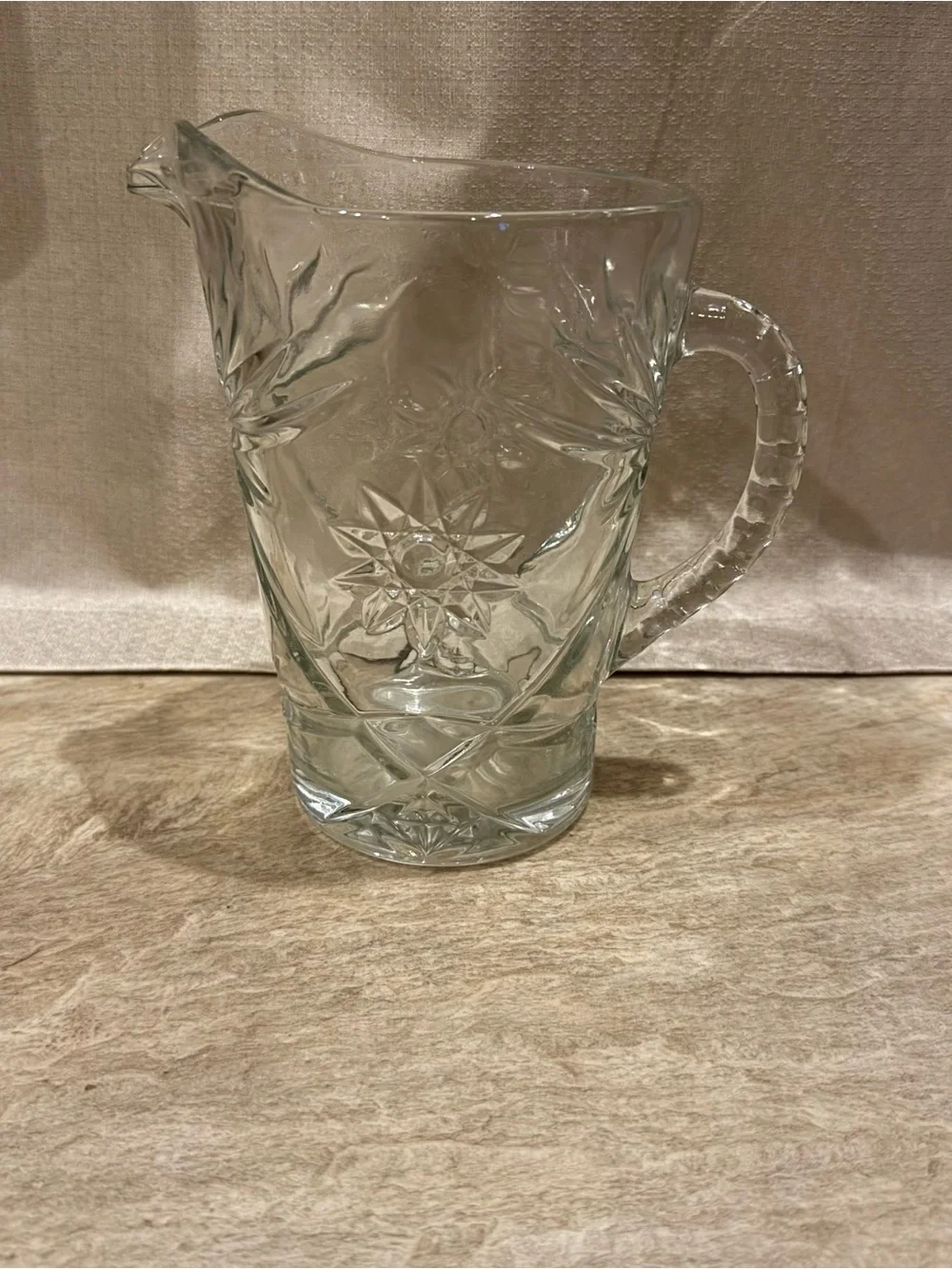 Anchor Hocking Star of David patterned Pressed Glass Pitcher with Starburst